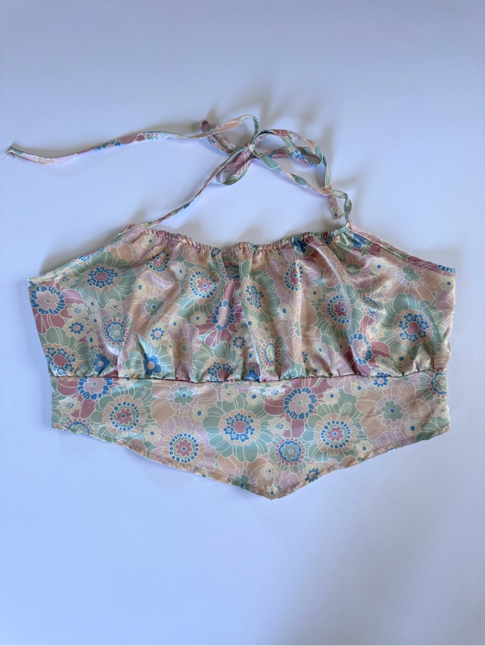 West of Melrose Floral Halter Crop Top in Pastel Peach - Picture 3 of 7
